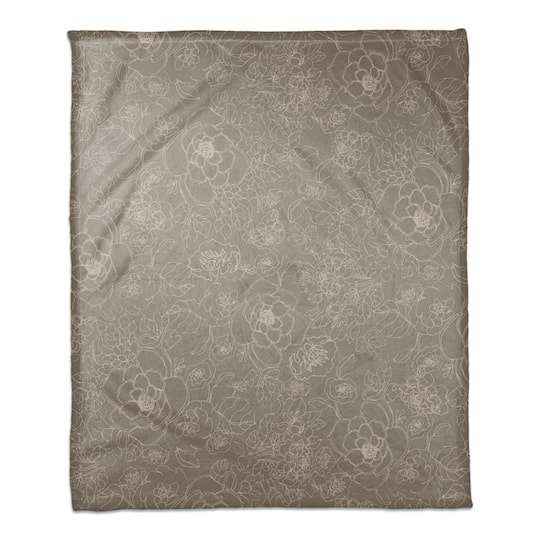 Line Floral Coral Fleece Blanket